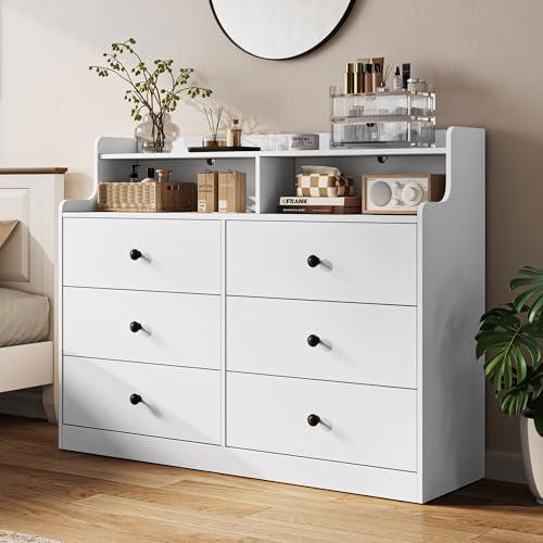 LINSY HOME Kommode mit 6 Schubladen, Weiß – Hochwertiger Schubladenschrank aus Holz, Wäschekommode fürs Schlafzimmer, Modernes Design, Maße: 133 × 102,8 × 39,8 cm
