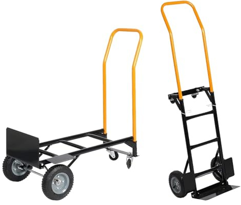 Koioplie Schwerlast 2-in-1 Transportwagen – Umwandelbarer Hand | Plattformwagen, 400 kg Tragkraft, stabile Vollgummireifen (2/4 Räder),für Garten, Lager, Umzug & Warehouse Schwarz/Orange
