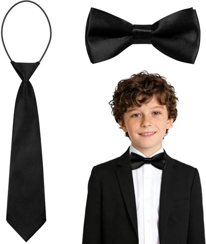 URAQT Ensemble Noeud Papillon et Cravate Enfant Pré-noué, Set de Cravate Garçon pour Mariage Anniversaire École, Accessoire Formel en Satin et Polyester, Lavable en Machine