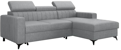 Ecksofa Kiarge mit Bettkasten, Einstellbare Kopfstützen, Sofa mit Schlaffunktion, Polsterecke, L-Form Couch mit Bettfunktion, Eckcouch für Wohnzimmer, Wohnlandschaft (Flow 17 Seite: Rechts - 2r+LC)