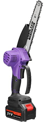 Cordless Mini Chainsaw Handheld 8-inch Electric Pruning Saw with Safety Lock, Rechargeable Battery Powered for Tree Branch and Wood Working, Includes 2 Batteries