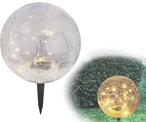 GLOBO LIGHTING LED Solar Erdspieß Außenleuchte Solarlampe Solarkugel Gartenleuchte, Glas, klar schwarz, 20x 0,06W LED, D x H 19,5 x 29 cm