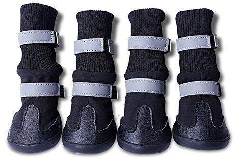 UEETEK 4 x wasserdichte Hunde-Stiefel für mittlere bis große Hunde (schwarz, Größe M), rutschfeste Sohle