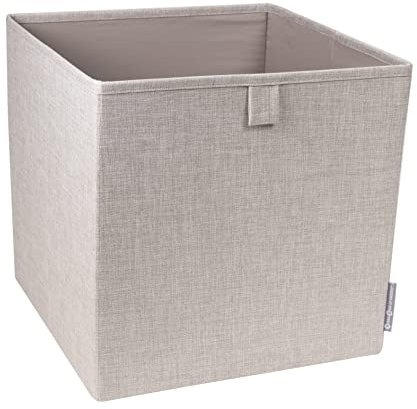 Bigso Box of Sweden Cubo de tela para la estantería o el armario – Amplio cubo organizador para ropa, juguetes, material de oficina, etc. – Caja cubo plegable de poliéster y cartón – beige