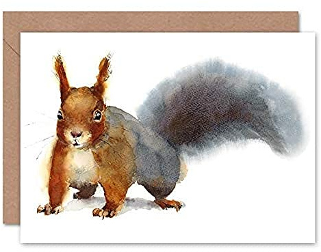 Wee Blue Coo Aquarell Süßes Eichhörnchen Geburtstagskarte