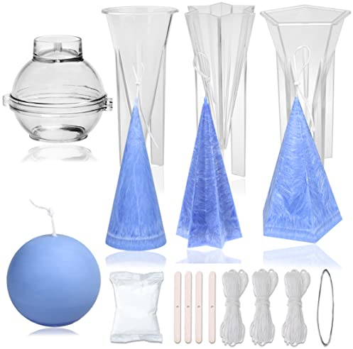 MILIVIXAY 4-teiliges Kerzenformen-Set aus Kunststoff, Kerzenherstellung, Bastelzubehör, Pyramide und Kugelform.