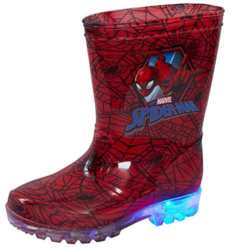 Marvel Spiderman - Stivali di gomma da bambino, con luci lampeggianti, per pioggia e neve, Rosso (Rosso), 34 EU
