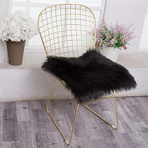 Martin Kench Faux Lammfell Schaffell Sitzauflage, Longhair Fell Optik Sitzkissen Lammfellimitat Teppich Nachahmung Wolle Bettvorleger Sofa Matte (Schwarz,40 x 40 cm)