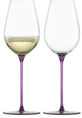 EISCH Inspire SensisPlus Allroundgläser Erfrischend & Leicht, 400 ml, Champagnergläser mit farbigem Stiel, Kristallglas, 2 Stück im Geschenkkarton, Transparent/Mauve