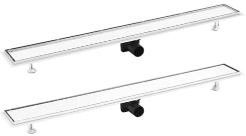 vidaXL Duschablauf mit 2-in-1 Abdeckung Abnehmbares Sieb Duschrinne Ablaufrinne Bodenablauf Boden Ablauf Rinne Bad 103x14cm Edelstahl Silbern