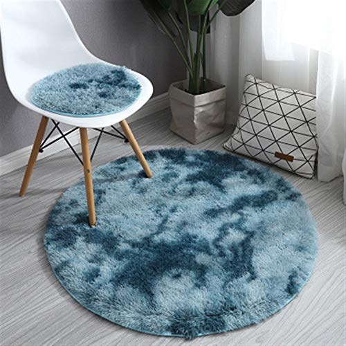 LIVEINU Gradient Hochflor Shaggy Teppich Langflor Pflegeleicht Rund Teppich Hochwertig Hohe Fadendichte Wasser Absorbierend Badezimmerteppich Durchmesser:100cm Tiefes Blau