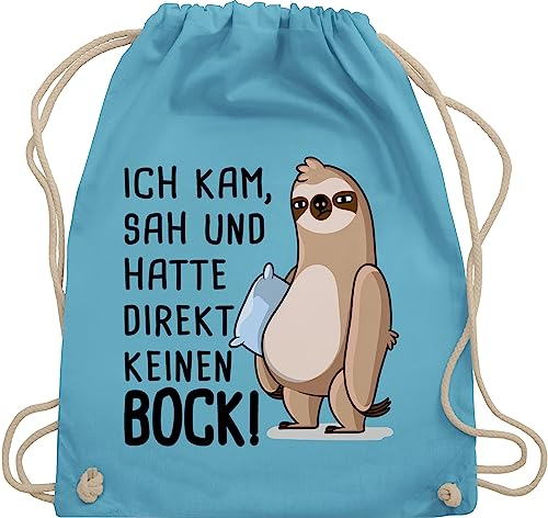 Shirtracer Turnbeutel Rucksack - Sprüche Statement - Hatte direkt keinen Bock - Faultier - Unisize - Hellblau - mit aufschrift kam sah beutel statements faultiere stoffrucksack sprüchen faultier,