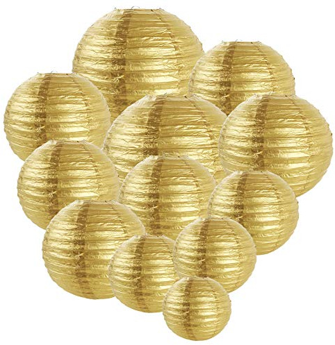 STARVAST 20 Stück Papier Laternen, Papierlampions für Hochzeiten, Geburtstage, Weihnachten, Partys und Veranstaltungen - Sortiment von runden Größen (6, 8, 10,12) - Gold