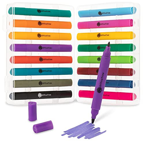 OfficeTree 16 Mini Alkohol Marker Stifte - Intensive Farben - Alkohol Stifte Set - Touch Twin Marker Set zum Zeichnen Malen Basteln