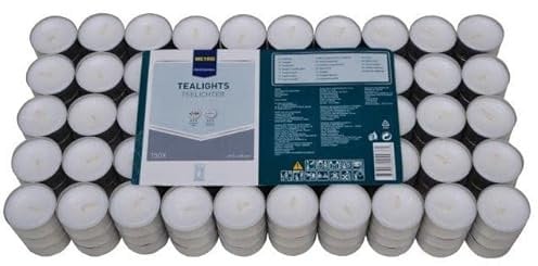 METRO Professional Teelichter weiß ohne Duft - 150 Stück Großpackung - 6 Stunden Brenndauer - aus Paraffinwachs - für Stövchen, Deko, Gastronomie, Outdoor, Party und Windgläser - 37.5 mm Durchmesser