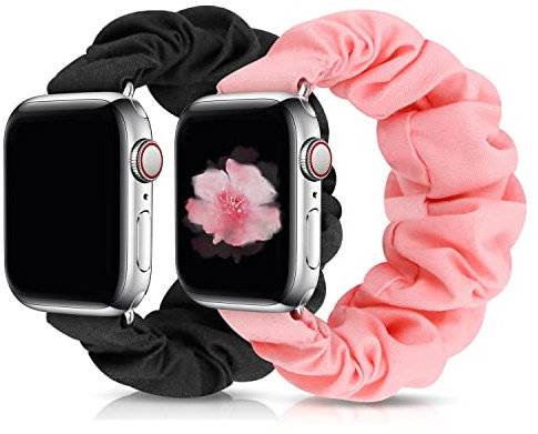 JIELIELE Kompatibel mit Scrunchie-Armband für Apple Watch, 38 mm, 40 mm, 41 mm, 42 mm, 44 mm, 45 mm, 49 mm, für Damen, niedliches Armband, elastisches Haargummi-Armband für iWatch Serie 9, 8, 7, 6, 5,