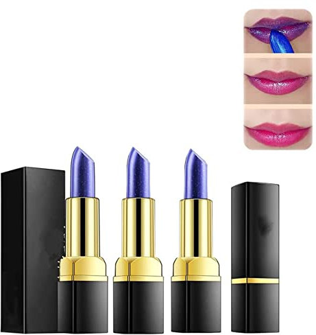 Magical Discoloration Blue-Rose Temperaturwechsel Lippenstift mit Blitz, langanhaltend feuchtigkeitsspendend, wasserfester Lippenstift (3 Stück)
