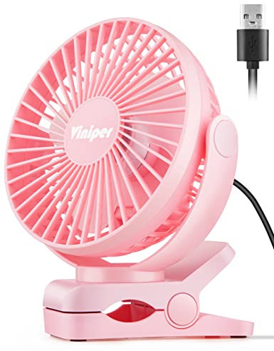 viniper 6 inch USB Clip on Fan, Portable Small Desk Fan : 360° Rotation & 3 Speeds Strong Wind Table Fan, Quiet and Powerful for Home,Office - Pink