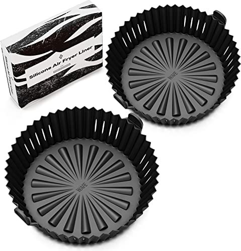 WAFE Air Fryer Silicone Liners - Pack of 2 Multi-Purpose 8-in Liners with Drainage and Air-Vent Design