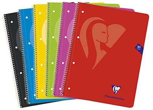 Clairefontaine 696803C - Collegeblock Mimesys mit flexiblem Kartoneinband und Spiralbindung DIN A4+ 22,5x29,5cm 80 Blatt, kariert 22,5x29,5cm, 4-fach gelocht, farbig sortiert, 1 Stück