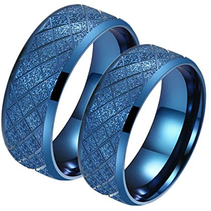 Gualiy Partnerringe Titan Paarpreis, Partnerringe Paar Blau Matt Ring 8mm Größe Damen 62 (19.7) + Herren 60 (19.1)
