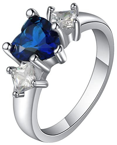 Homxi Ring Silber für Damen,5 Zinken mit Herz Zirkonia Blau Silber Ringe Frauen Kupfer Trauringe Frauen Größe 52 (16.6)