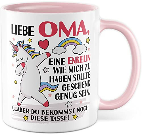 Oma Tasse mit Spruch lustig Geschenk Enkelin Großmutter Kaffeetasse Einhorn Kaffee-Becher Enkeltochter Humor Geschenkidee Enkel Familie Teetasse Unicorn Omi Großmama