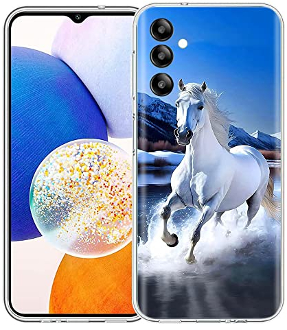 EuoDuo kompatibel mit Samsung Galaxy A04s / A13 5G Silikon Hülle mit Motiv Handyhülle Muster Ultradünn Weich TPU Stoßfest Schutzhülle - Weiß Pferd