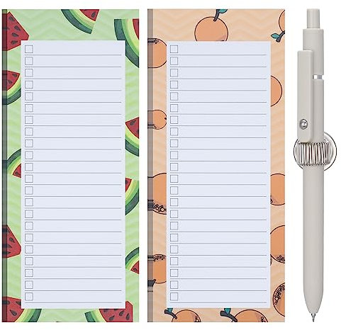 FRIUSATE 2 Pack Magnetic Shopping List Pad & 1 Magnetic Pen Clip 100 Tear Off Sheets Magnetic Grocery List Magnetic Notepad Magnetic Pen Holder For Fridge
