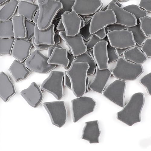 BTMIEY Unregelmäßige Keramik-Mosaikfliesen, 500 g, 2–4 cm, Mosaiksteine für DIY-Mosaikherstellung, Handwerk, Hobby, Kunst, Heimdekoration (grau)