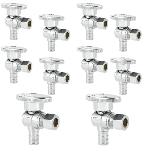 10-PCs HeSun Pex Angle Stop Valve, 1/2 Pex x 3/8 OD Compression Angle Stop, 1/4 Turn Shut Off Valve for Bathroom, ASTM F1807(VALVE076-10)
