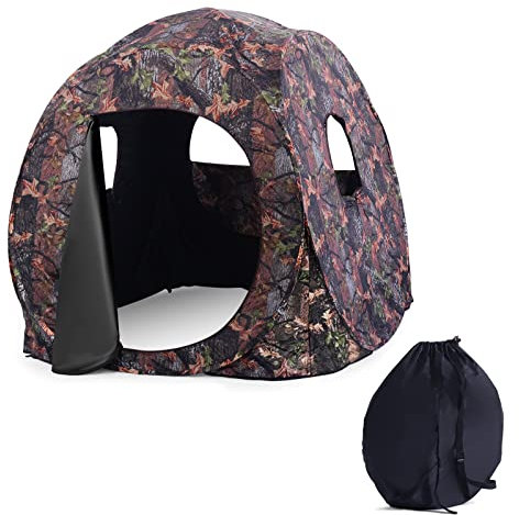 KOMFOTTEU Jagdzelt für 2/3 Personen, Jagdunterstand Bodenzelt mit Tragetasche, Campingzelt mit Fenstern, Wurfzelt für faltbar Jagd, Camouflage (152 x 152 x 163cm)