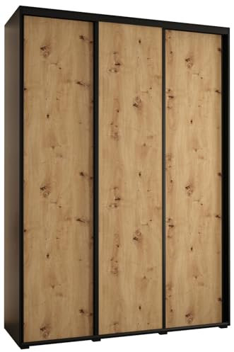 MEBLE KRYSPOL Davos 1 180 Schlafzimmerschrank mit DREI Schiebetüren - Moderner Kleiderschrank mit Kleiderstange und Regalen - 235,2x180x60 cm - Schwarz Artisan Schwarz