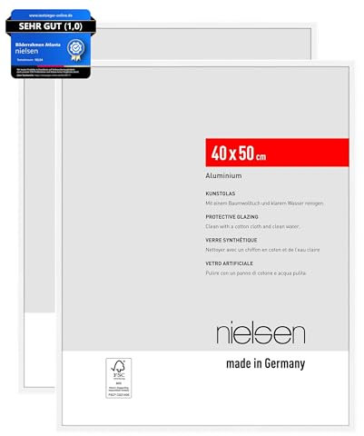 nielsen Bilderrahmen, 40 x 50 cm (2er Set), Aluminium, Weiß matt, Posterrahmen zum Aufhängen im Hoch- & Querformat, bruchsicheres Kunstglas, Atlanta