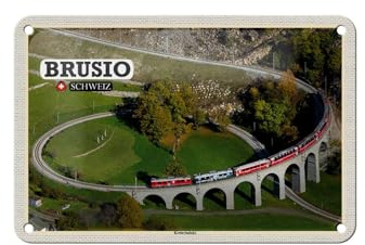 Femer Blechschild Reise Brusio Schweiz Kreisviadukt Zug 18x12cm Dekoration