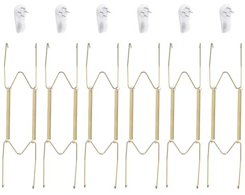 QUARKZMAN 6pcs Colgador de Platos 16 Pulgadas de Acero Inoxidable Invisible con Ganchos Decorativos de Pared y Protector de Punta para Platos Decorativos y Arte