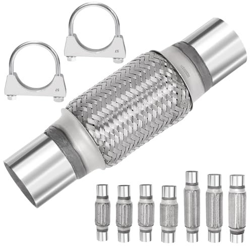 Mardatt - Lot de 3 tuyaux d'échappement flexibles en acier inoxydable - Tube flexible à double tresse - Pince en U - Colliers en U - Pour voitures, camions et bus (5,6 x 15,2 x 25,4 cm)