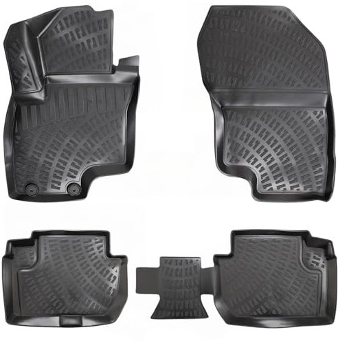 Rizline Passgenau 3D Fussmatten Auto Kompatibel mit Mitsubishi Outlander 3.Gen 2013-2019 Auto Zubehör 1. Und 2. Reihe Gummimatten Autos TPE Allwetter Geruchlos rutschfest Vorne und Hinten Schwarz