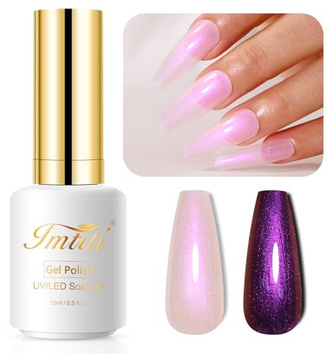 Imtiti Smalto Semipermanente Unghie Perla, 15ML Rosa Viola Trasparente Conchiglia Brillante Gel Nail Polish Iridescente Perlato UV Primavera Estate Soak Off Led