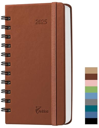 Kalender 2025 Klein Spiral Hardcover, Terminkalender 2025 A6 (16.5x10cm), Buchkalender 2025 (Jan.2025-Dez.2025), Wochenplaner mit PU-Leder, Kalender Planer 1 Woche 2 Seite für Büros, Schulen