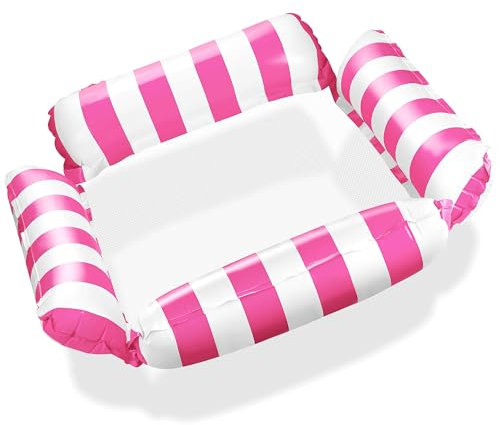 Balinco – Aufblasbare Wasserhängematte Schwimmsessel mit 4 Luftkammern & Nylon Netz für Pool – Floatie Luftmatratze Wassermatratze Relaxliege für Erwachsene & Kinder – Sommer Poolzubehör (Pink)