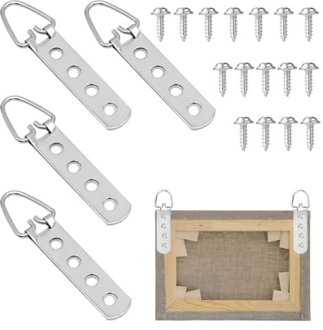 4 Pièces Cintres Pour Tableaux Lourds,Crochets Anneaux en D,Accroche Tableau Avec 48 Pièces Vis Crochet Pour Cadre Photo Kit,Accroche Cadre Pour Suspendre Des Cadres D'Œuvres D'art