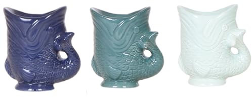 Trio de pots « poisson » - 3 cache-pots aux couleurs assorties - Convient aux pots de 6 cm - Bleu - Turquoise