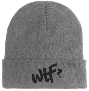 WTF Logo Lustige Bestickte Beanie Mütze Wintermütze Grau, grau, Einheitsgröße