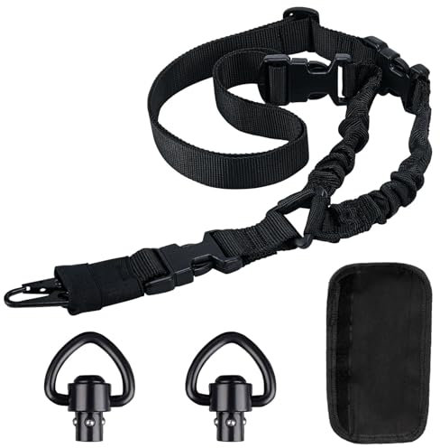 HTTYHT Single Point Sling Einstellbare 1 Punkt Trageriemen Nylon Tactical Tragegurt Schnellspanner mit Metallhaken Schulterpolster und 2 QD Sling Swivel für Outdoor Sport Klettern Bergsteigen