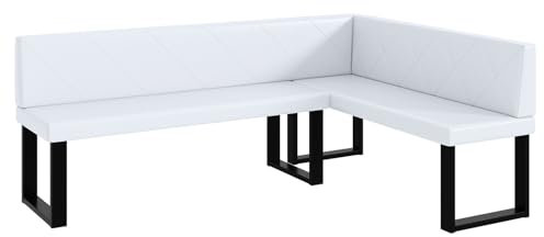 MEBLINI Eckbank für Esszimmer - Küchenbank - Essecke - Sitzecke Küche - ERIC - U-Beine 142x196x87cm Rechts - Weiß Kunstleder