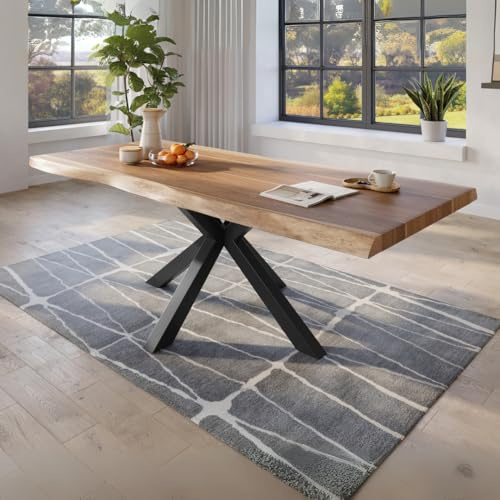 trelevo Esstisch 200x110 Baumkante Akazie natur Spider schwarz