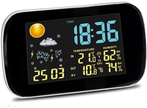 Brixy Wetterstation - Wettervorhersage - Hygrometer - Innen und Außen - Temperatur - Luftfeuchtigkeit - Funk-Außensensor - 100M Reichweite - Schwarz