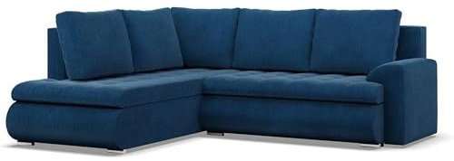 Mebligo - Ecksofa mit Schlaffunktion und 2 Bettkasten Cord - Dunkelblau 230x89x200 (BxHxT) FORESTA - Links Eckcouch, Sofas & Couches, Couch L Form, Cauchsofa, Sofa Wohnzimmer, Ecke Sofa
