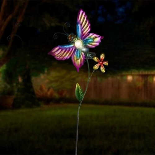 Garden Mile Pink Butterfly Solar Lights Outdoor Garden Ornaments Hand Painted Metal Stakes Waterproof Butterfly Ornament And Solar Lights Flowers Decor For Outdoors Yard Patio Flowerbed Plant Pot